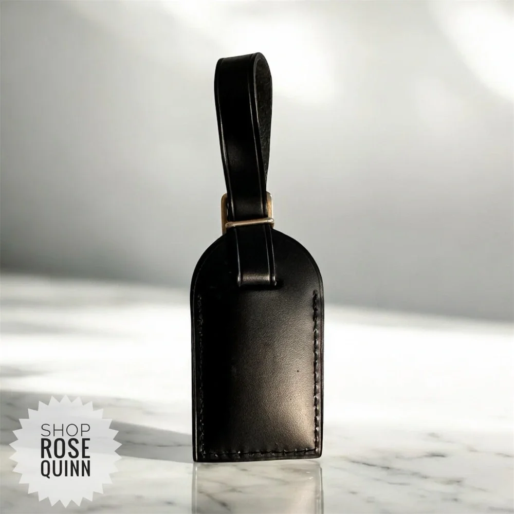 LOUIS VUITTON | Black Leather Luggage Tag - Picture 2 of 3